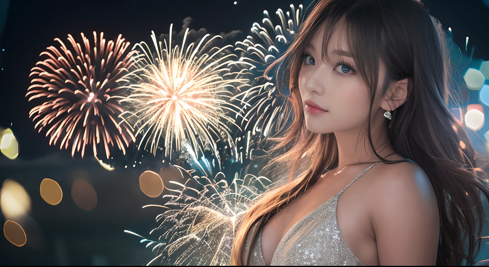 Fireworks in the sky 1.2、Colorful fireworks、bokeh dof、top-quality、