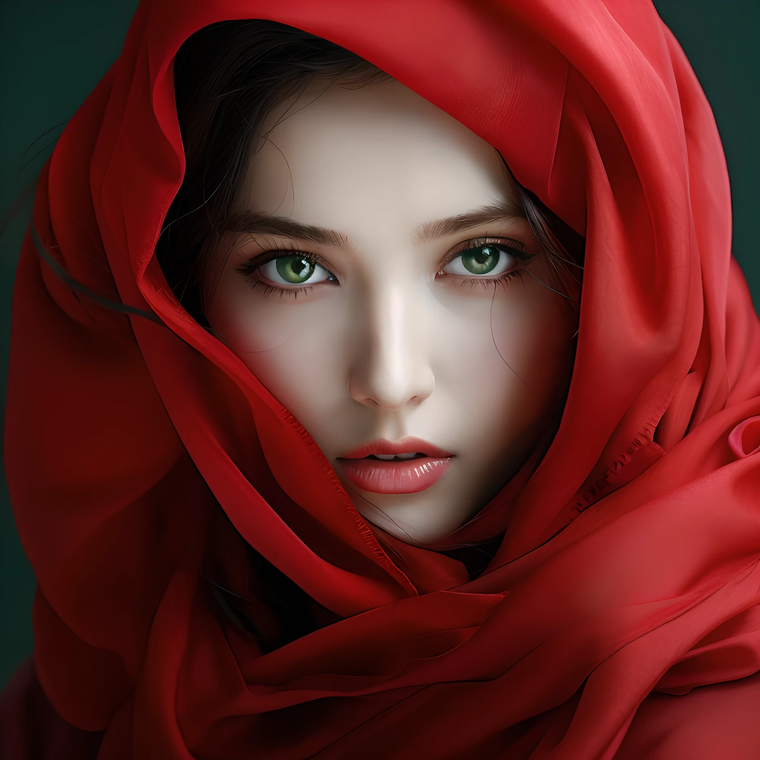 Allard woman in red scarf and green eyes looking at camera, Portrait photo of a beautiful, Red scarf, dressed in a beautiful red cloak, Soft portrait shot 8 K, portrait shooting, color photograph portrait 4k, beautiful portrait image, a close up portrait photo, close up portrait shot, very beautiful portrait, photo of a beautiful woman, Photographic portrait 4 k, close up portrait shot