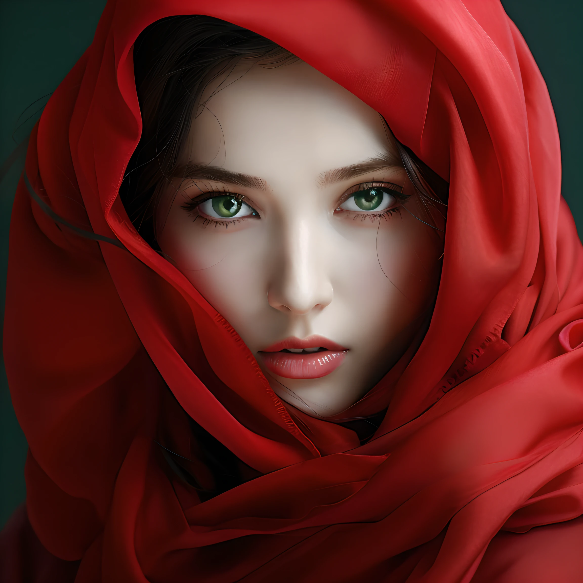 Allard woman in red scarf and green eyes looking at camera, Portrait photo of a beautiful, Red scarf, dressed in a beautiful red cloak, Soft portrait shot 8 K, portrait shooting, color photograph portrait 4k, beautiful portrait image, a close up portrait photo, close up portrait shot, very beautiful portrait, photo of a beautiful woman, Photographic portrait 4 k, close up portrait shot