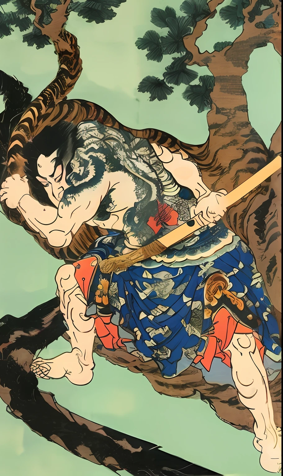 Guan Yu shirtless,ukiyo-style,k hd,Minimalist background,(angry look),tmasterpiece,filigree,k hd