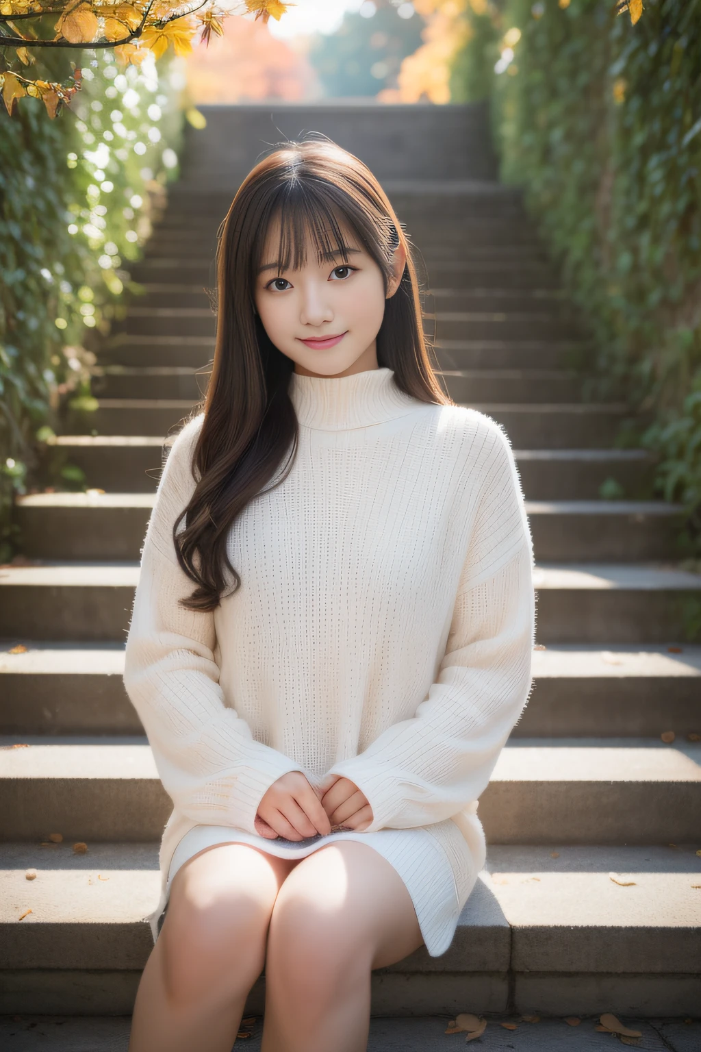 (Best Quality,in 8K,超A high resolution:1.2),(cute Japanese girls,20yr old),(Miracle 20 years old),20-year-old miracle、tenderness、Staircase to adulthood、pure love、autumnal、Gravure photography、Idol actress、