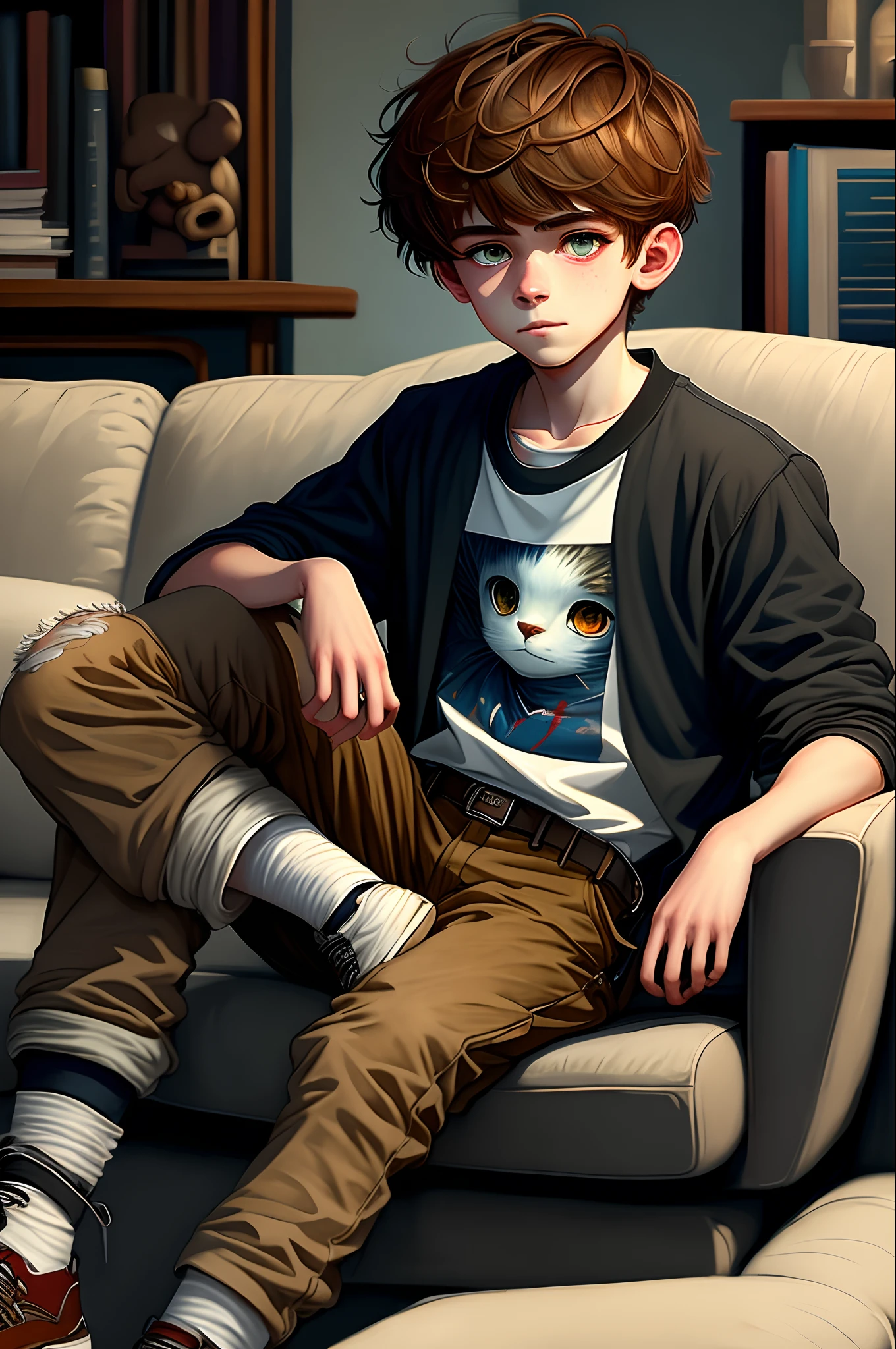 (masterpiece:1.3),(best quality:1.2),8k,absurdres,(extremely detailed:1.3),highestres,(1boy:1.2),portrait,
,shirt, short hair,full body, sitting,sofa,