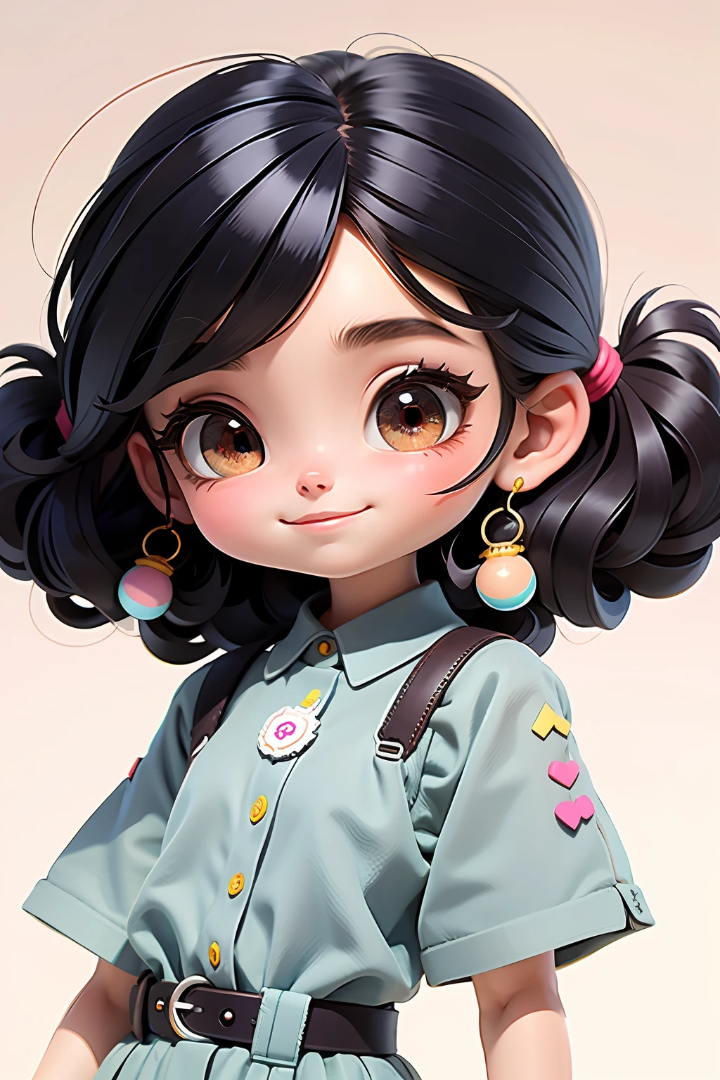 menia, cabelo mesclado, Solto, modern accessories , olhos detalhados, sorriso detalhados, detalhes detalhados, fundo claro e simples