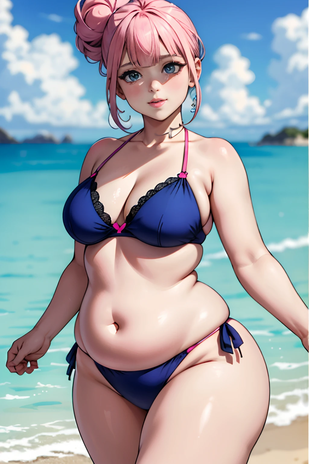 (tmasterpiece:1.4)、(premier quality:1.4)、 1fille dans, swimsuit, a la plage  seulement , Cheveux courts , frange,Realstic,(peau brillante),pink lips, anime character, Anime Moe Artstyle, , mignon anime fille, yeux bleus, elle a faim, elle se goinfre, elle va prendre du poids, ventre est trop gros,Handles of small love handles, slightly fat belly seen behind, vu de dos, vue des fesses et du dos , Cul mignon, Installation exotique, sexy (tmasterpiece:1.4)、(premier quality:1.4)、 1fille dans, bikini bleu, Chubby, ventre rond,, grosses hanches, a la plage, mange du gateau etdes glaces, seulement , Cheveux courts , frange,Realstic,(peau brillante),pink lips, anime character, Anime Moe Artstyle, , mignon anime fille, yeux bleus, elle a faim, elle se goinfre, elle va prendre du poids, ventre est trop gros,Handles of small love handles, ventre gras, obese, Le, thick, extremely fat