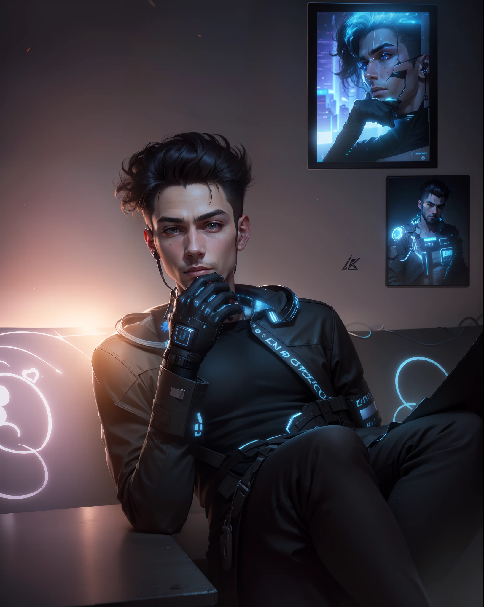 Change background and realistic face 8k ultra cyberpunk handsome boy realistic