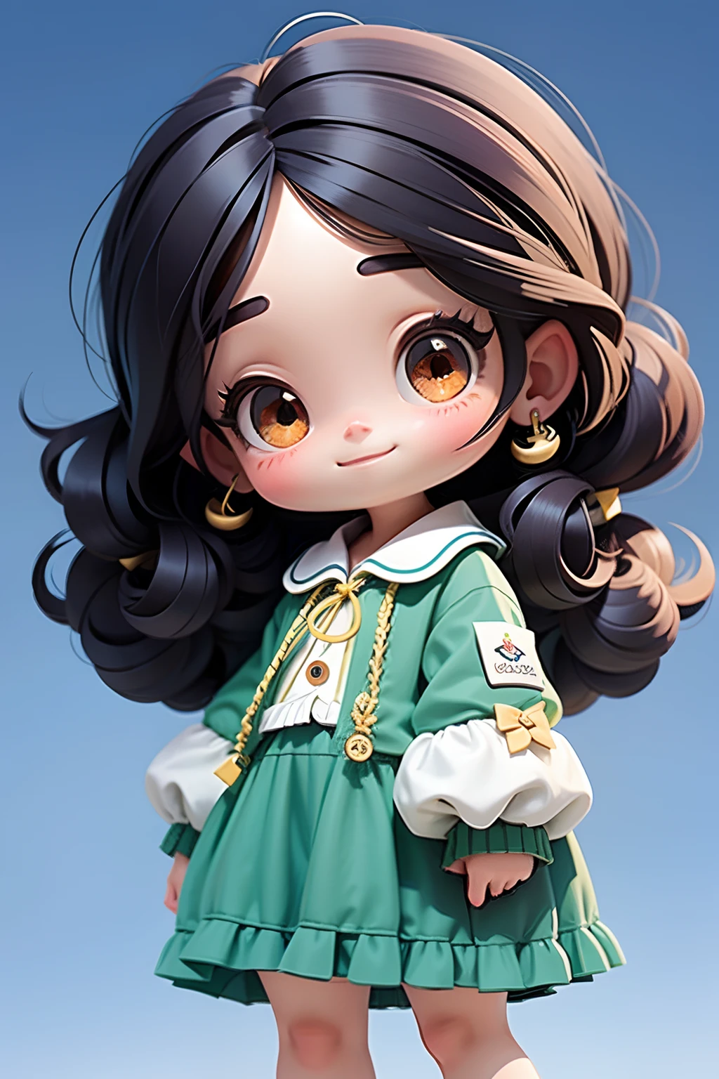 Loli menina fofa, corpo inteiro, cabelo mesclado, Solto, capuz e moletom, accessories , olhos definidos, sorriso detalhados, detalhes detalhados, fundo claro e simples