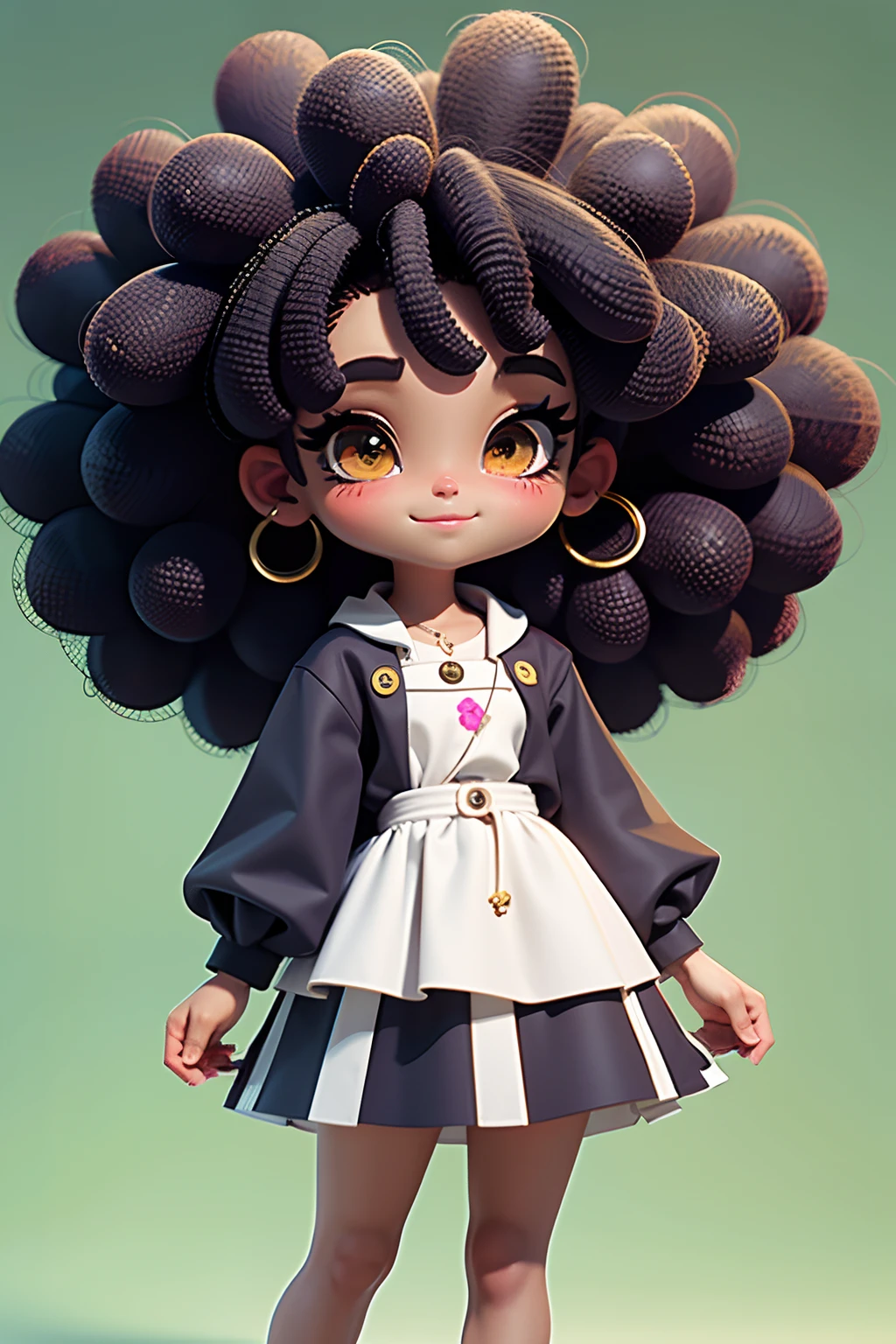 **** cute girl, negra afro, cabelo mesclado, solto, modern accessories , capuz, olhos detalhados, sorriso detalhados, detalhes detalhados, fundo claro e simples