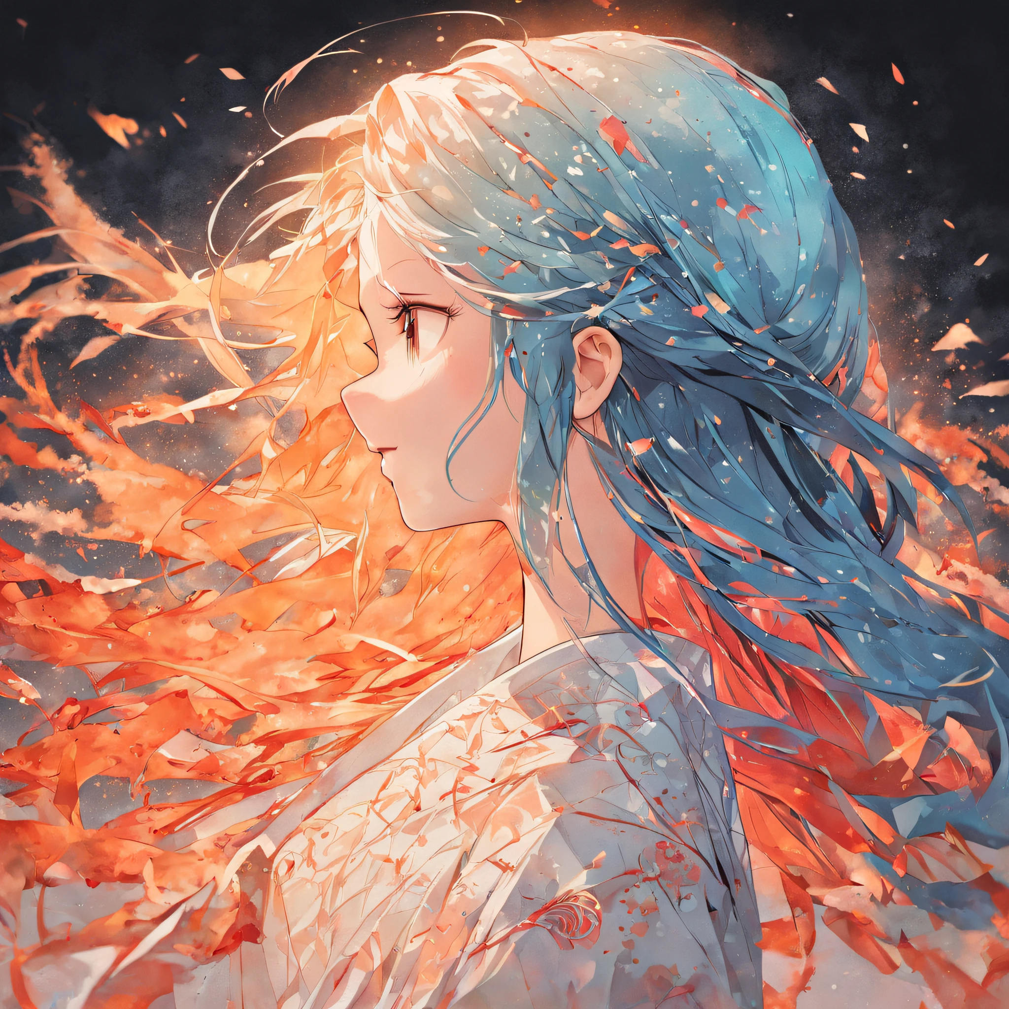 (White background:1.4),(Silhouette of a girl's head, Eyes closed, colorfull long hair, Oriental elements)，(Chinese illustration:1.3，paper art:1.3, Quilted paper art:1.2),( reasonable design, Clear lines, High sharpness,Best quality, Very detailed, Masterpiece, movie light effect, 4K )