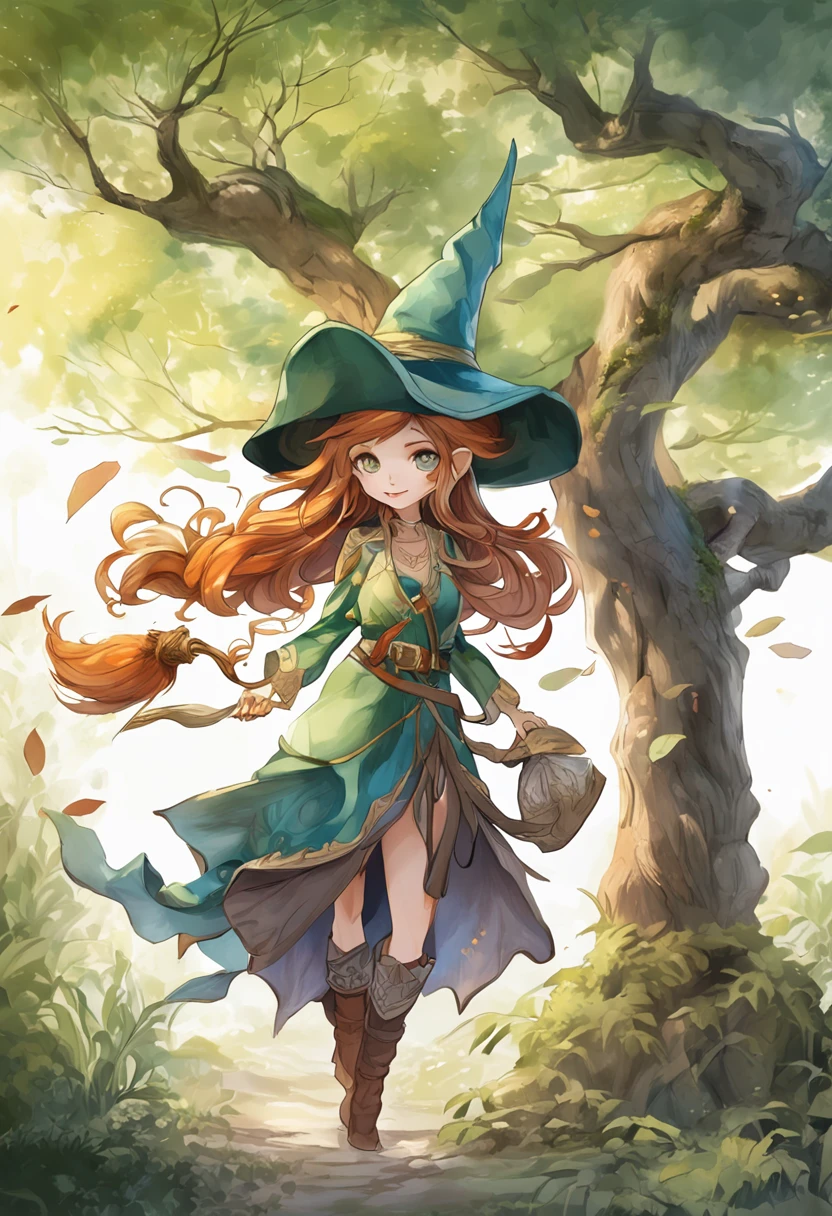 (((of the highest quality: 1.4))), ,(very intricate:1.3)(unparalleled masterpiece ever), (Ultra high definition),(Ultra-realistic 8K CG),(actionpose), (dark shot: 1.4), beautiful witch, The most bewitching in the world,(Complex mage wizard ornate robes and hats, Green Cape, :1.1), Realistic detailed aqua eye, 8 life-size, thicc body,(Magical mystical background, Fog, Faint darkness), The tree々Transmitted light adds depth to the image, (Cinematic, Teal, orange: 0.85), (Muted colors, dim colors, Muted Tones: 1.3), Low saturation, (Hyper Detail: 1.2), (Noir: 0.4), , Perfect Anatomy