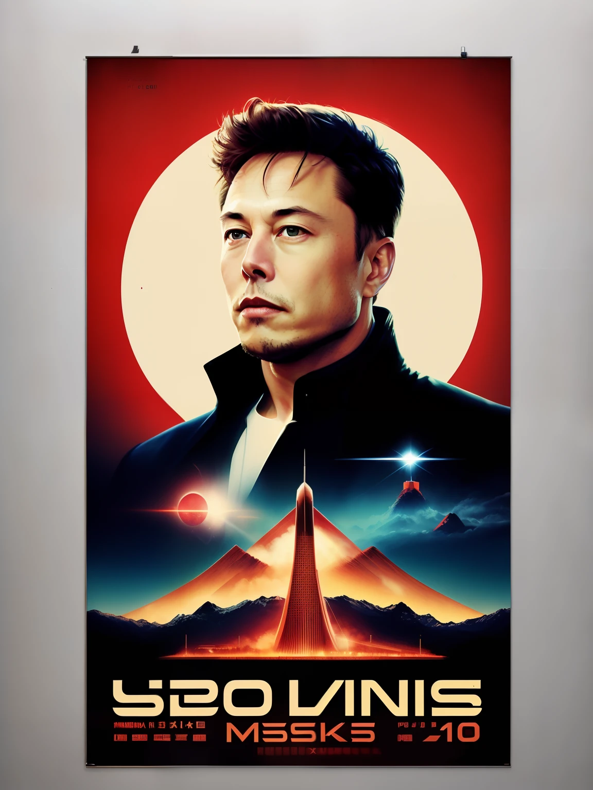 Elon Musk on Tesla、vhs effect、(poster for:1.6)、Poster on the Wall、nostalgia、Movie Posters、portraitures、a closeup
(Skin Texture)、complexly detailed、fine detailed、ultra-detailliert、Ray traching、Sub-surface scattering、Diffuse soft lighting、Shallow depth of field、(Oliver Wetter)　The background is the flag of the Japan、Hinomaru background
