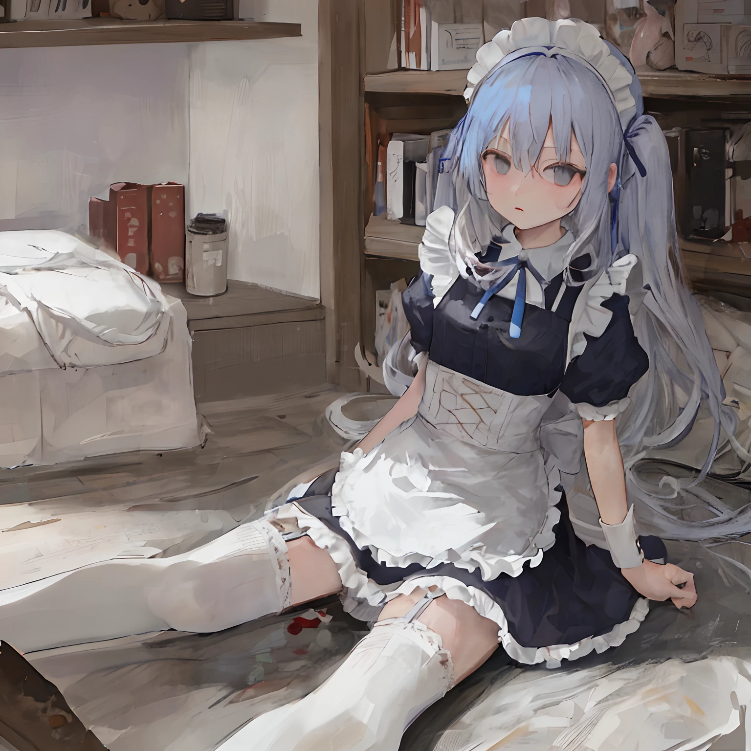 A pool of blood，Torn maid outfit