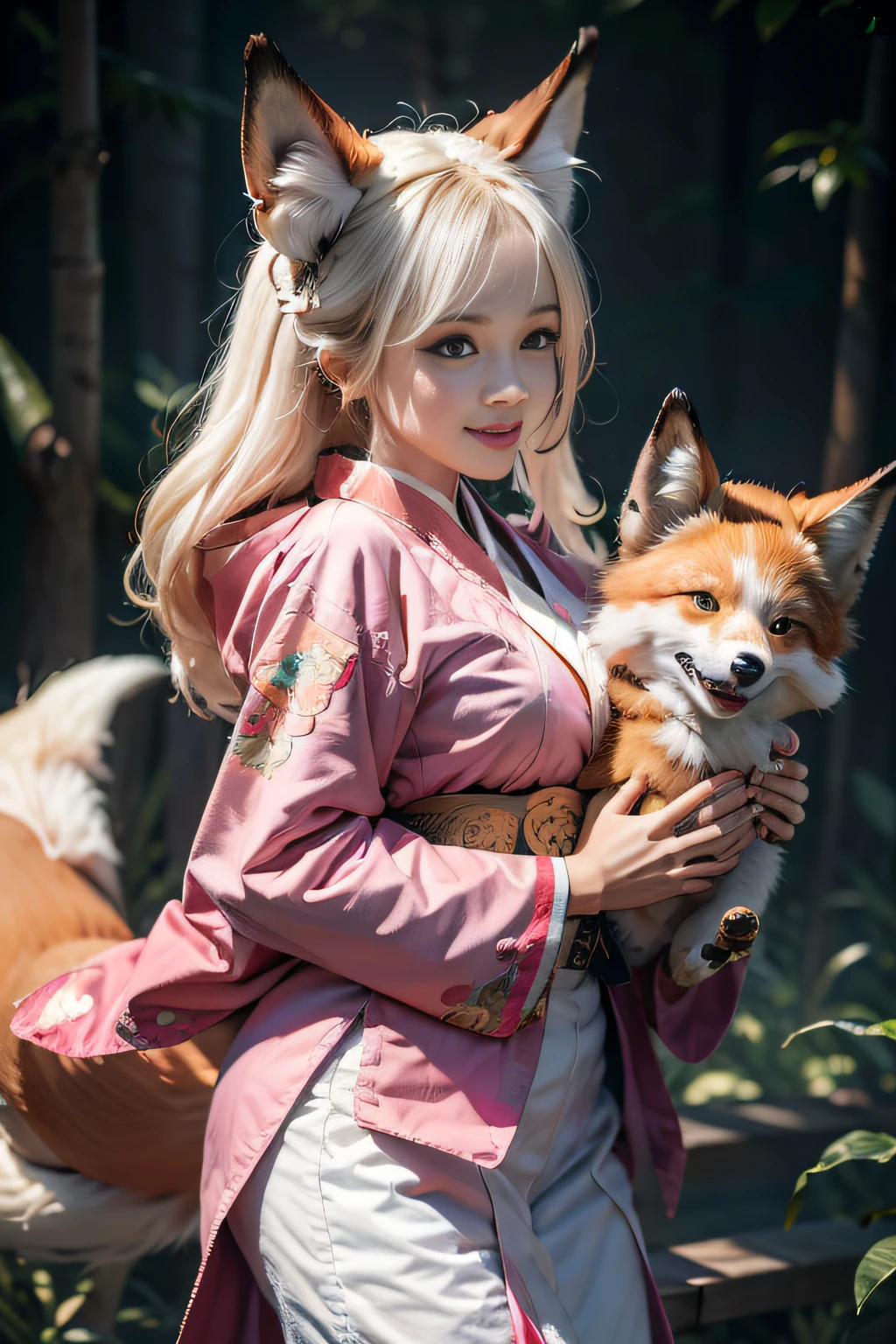 White hair, red eyes, loli, girl fox