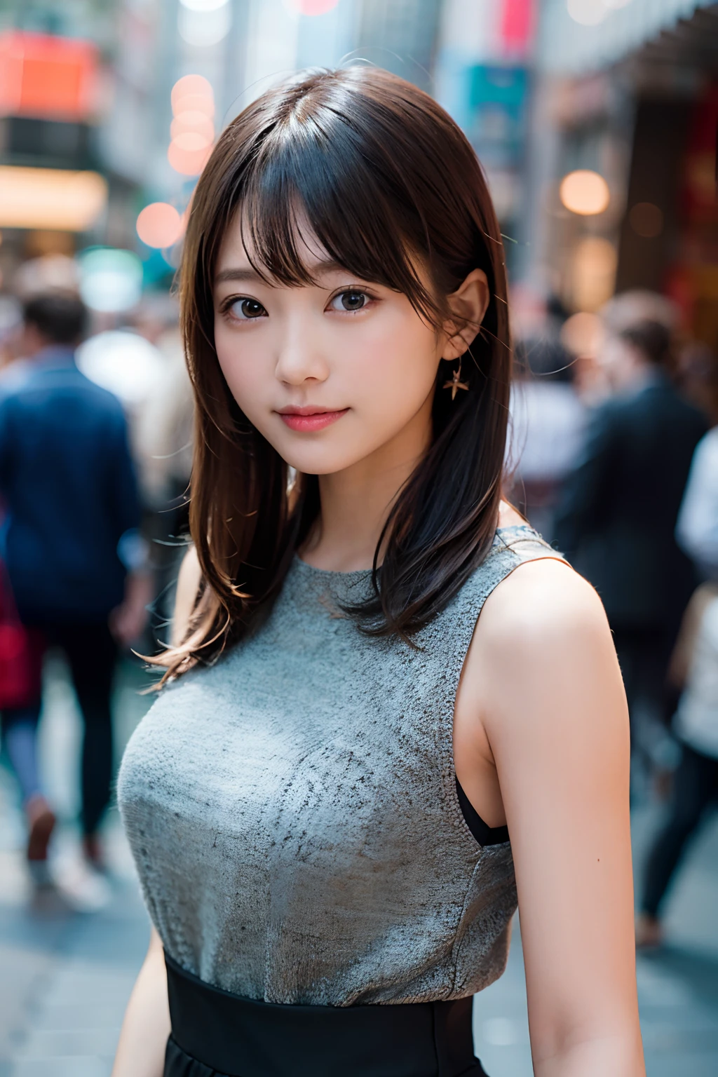 Cafe, Studio Light, Depth of Field, Upper Body, Slender, Cute Face, Big Smile, Beautiful Detail Eyes, No False Eyelashes, Natural Eyelashes, 18 Years Japan Person, Cute, Warm Brown Voluminous Curls, Evening Dress