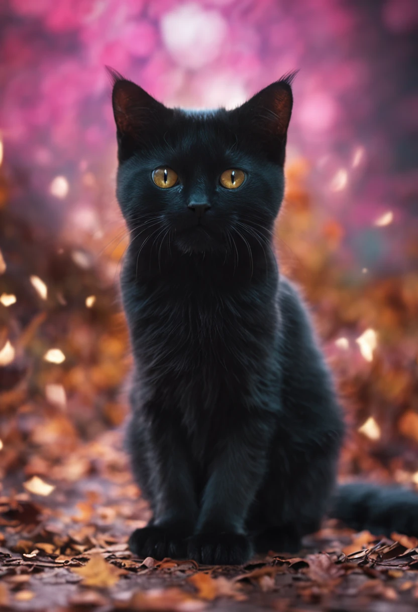 Cute creatures similar to black cats, Adorable, Cute, Furry, Fluffy, forest, mushrooms, Wear a hat