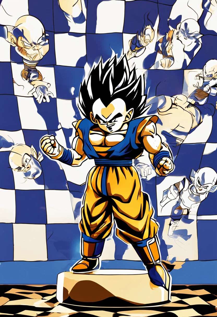 Create for me the vegeta from dragon ball z, playing a game of chess, wallpaper style, manga style, full hd resolution, vector, ultra definition, hq, reslyst,