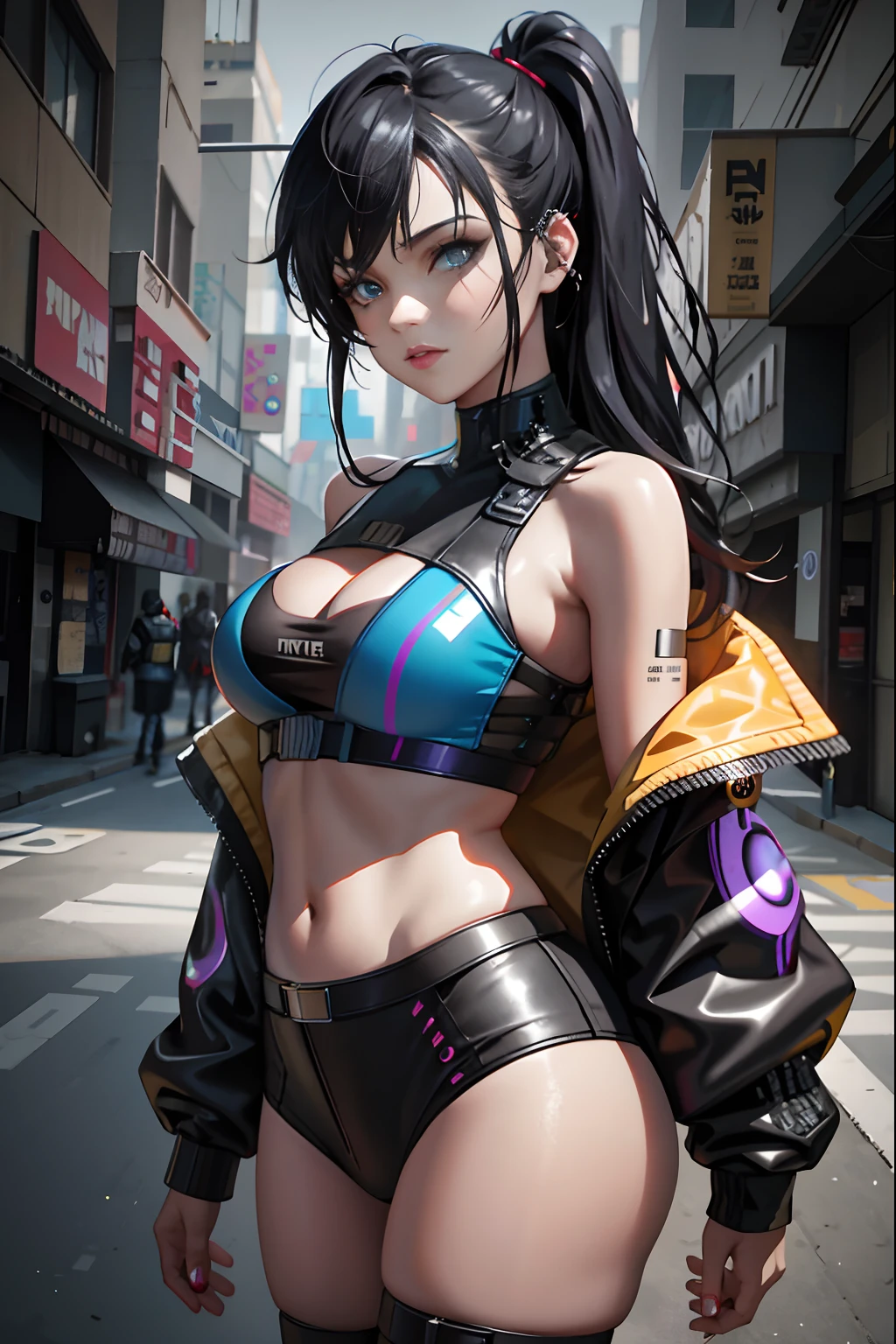 Alafe in leather costume and jacket poses for photo, cyberpunk 2 0 y. o Model girl, female cyberpunk anime girl, Cyberpunk Anime Girl, an oppai cyberpunk, jet black haired cyberpunk girl, cyberpunk beautiful girl, in the cyberpunk city, Cyberpunk Girl, Digital Cyberpunk Anime Art, In a cyber-punk style, dreamy cyberpunk girl, Cyberpunk Laughing Korean
