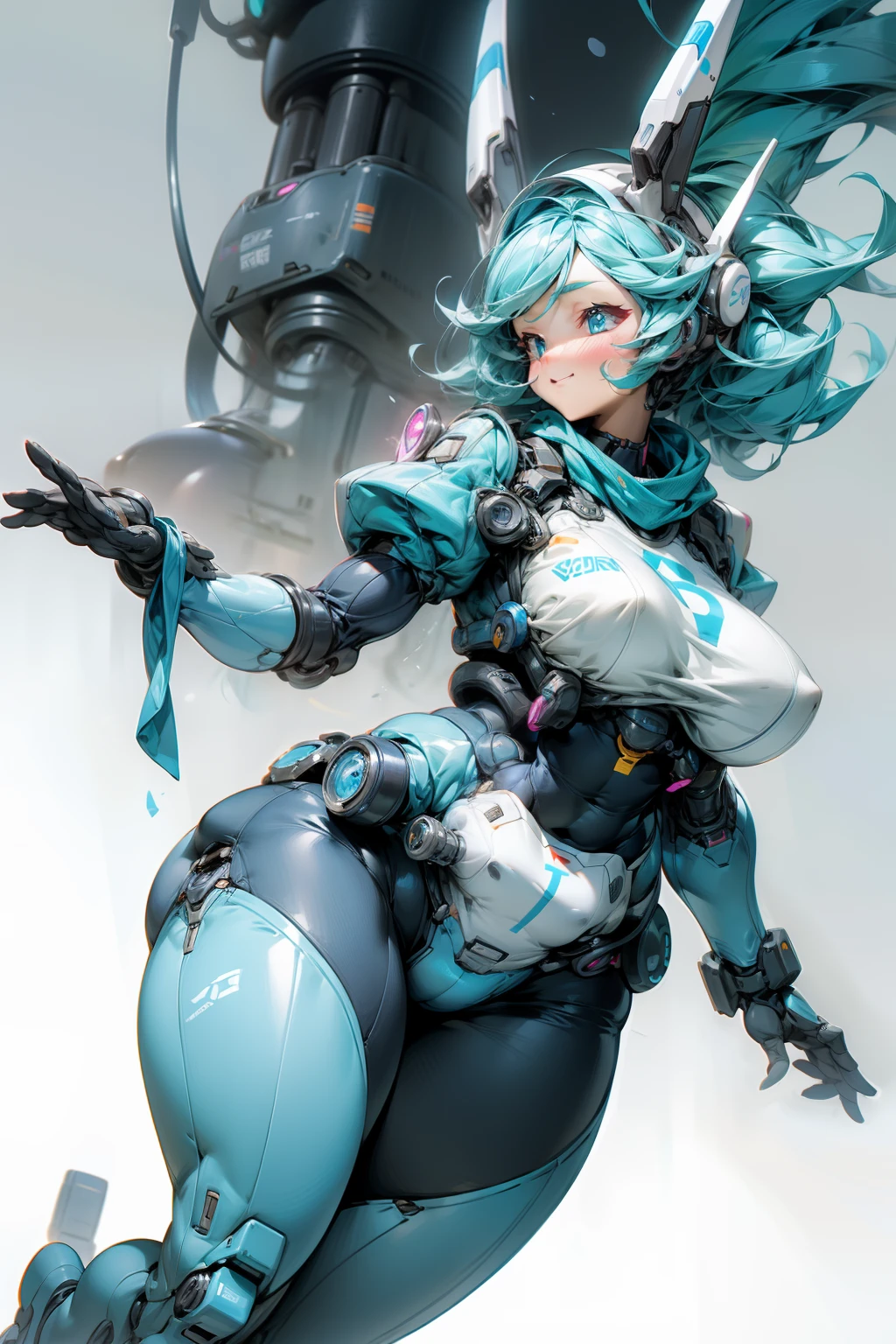 analyzer、Support Robot、Excellent brains、I can see the huge breasts、stocky and plump figure、Blue body、cheerful personality、