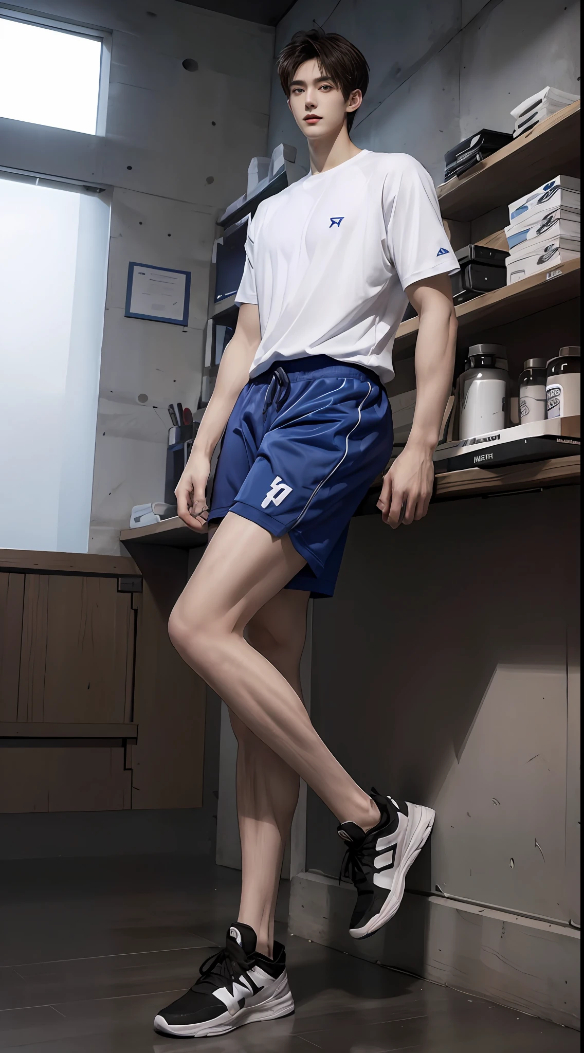 (((Best quality))),(((Ultra detailed))),(((Masterpiece))),(Cute tall Shota:2),The height of a volleyball player,solo person,(full bodyesbian:3),(Stay away from the lens:3),Expose your legs,(revealing the whole body:2),(Frontal heads-up view:1.2),malefocus,(looking at viewert),16 yaers old,(Tall:3),(Tall guy:2),Super tall,(Height 300 cm:2),Excellent body proportions,muscular physique,(1.The shoulders are 5 times wider:1.2),(Slender straight legs:2.5),Slender feet,small heads,musculous,(The face of the animated male protagonist),Pure face,(Very detailed beautiful face and eyes:2),(Big bright eyes:1.2),Sharp eyeliner,Clear and beautiful face,exhilarated,(Happy smile:3),short detailed hair,(Correct facial features),(tilts your head:1.5),(school uniform for boys:2),Long white socks,High-top sneakers,(Muscle firming:2),Strong,(Wide shoulders and narrow waist:2.2),Sports men's socks,Detailed muscle texture,Highlights muscle structure,On the sports field,(dynamicposes:4),(full length shoot),ultra-realistic realism, (Photorealistic detail), Incredible accuracy, lifelike textures, masterful technique, Jaw-dropping precision, artistic dedication,(anatomy correct),Good lighting,exquisite detailing,Best quality,stunning masterpiece,CG,(Colored screen)