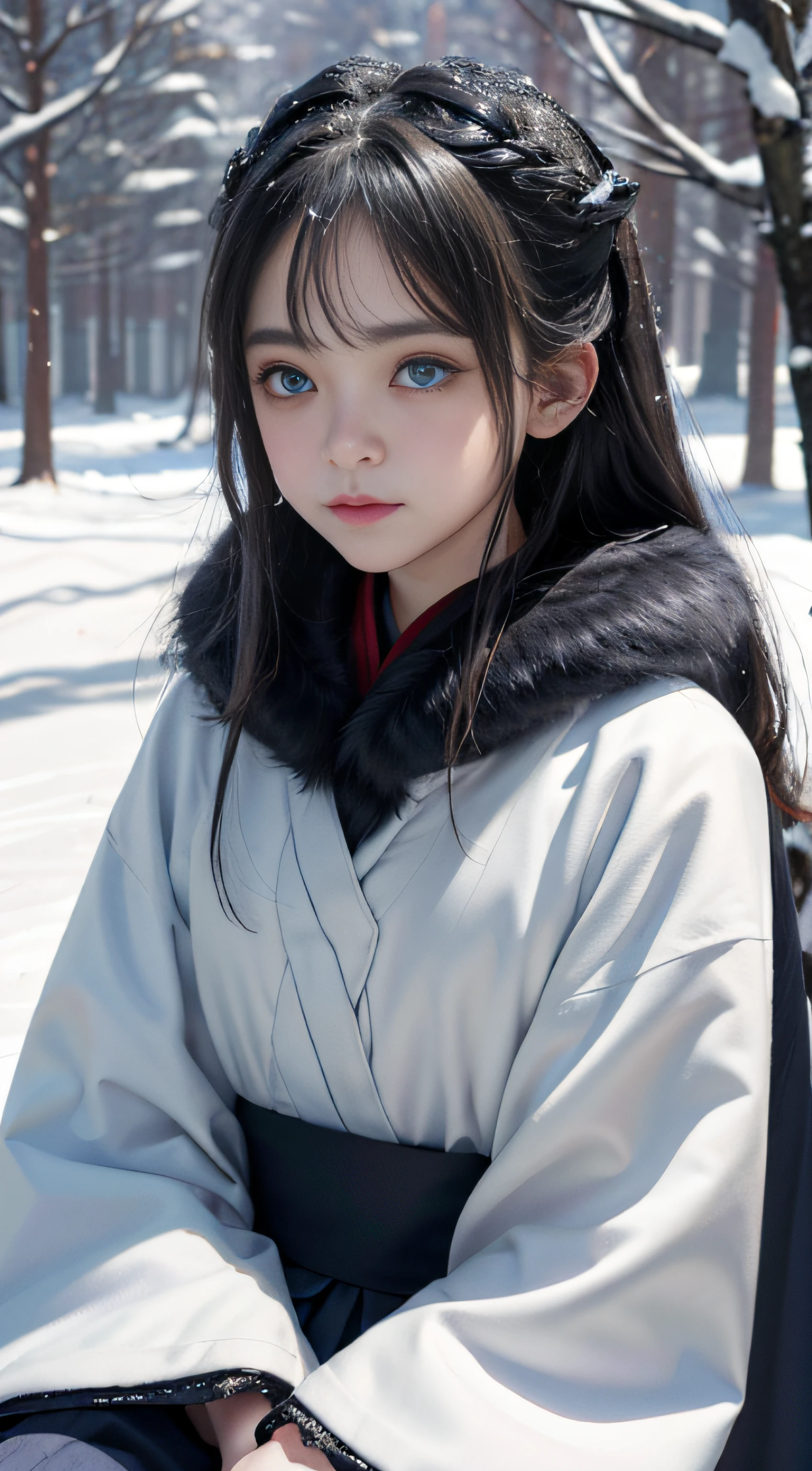 ((Works of masters)),(超高分辨率),1 girl,Glowing eyes,Tears of sadness, Sitting, Lolita costume,Cloak (Snow, Snow,Outdoor activities in winter:1.2),snowfield,Blue eyes,Illustrations of the highest quality,A meticulous face