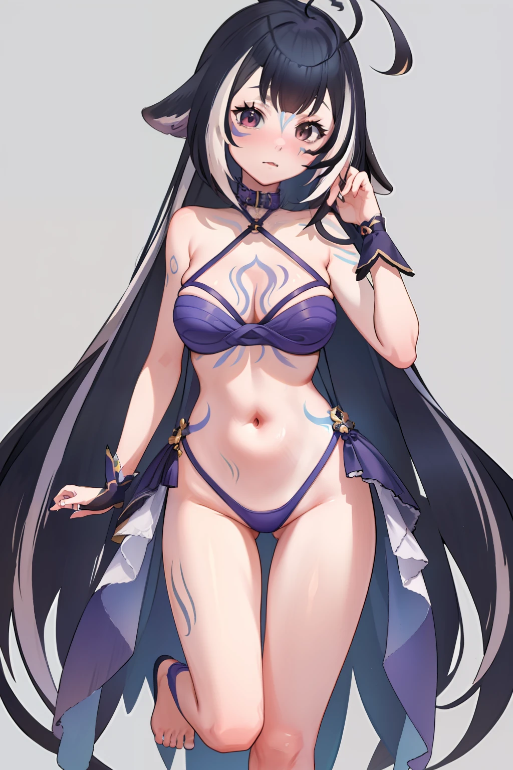 a fusion of nanashi mumei and shylily wearing a swimsuit, full body, shylily's body and head, a mix of nanashi mumei and shylily's hair, nanashi mumei's eyes