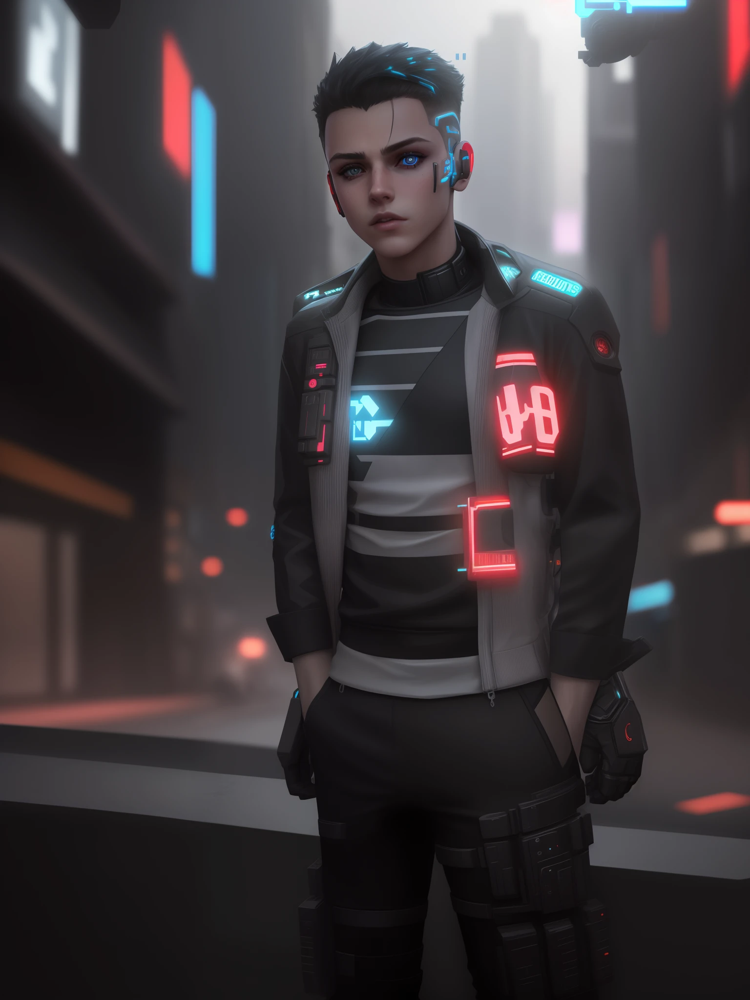 Change background cyberpunk hamdsome boy, realistic face, 8k, ultra realistic,