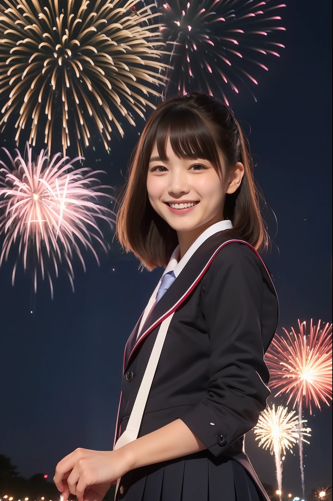 A smile、hi-school girl、校服、While doing fireworks、mare、Tokyo Skytree、cherry trees
