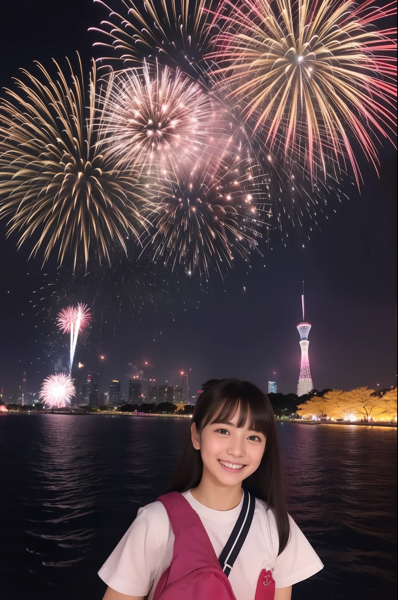 A smile、hi-school girl、校服、While doing fireworks、mare、Tokyo Skytree、cherry trees