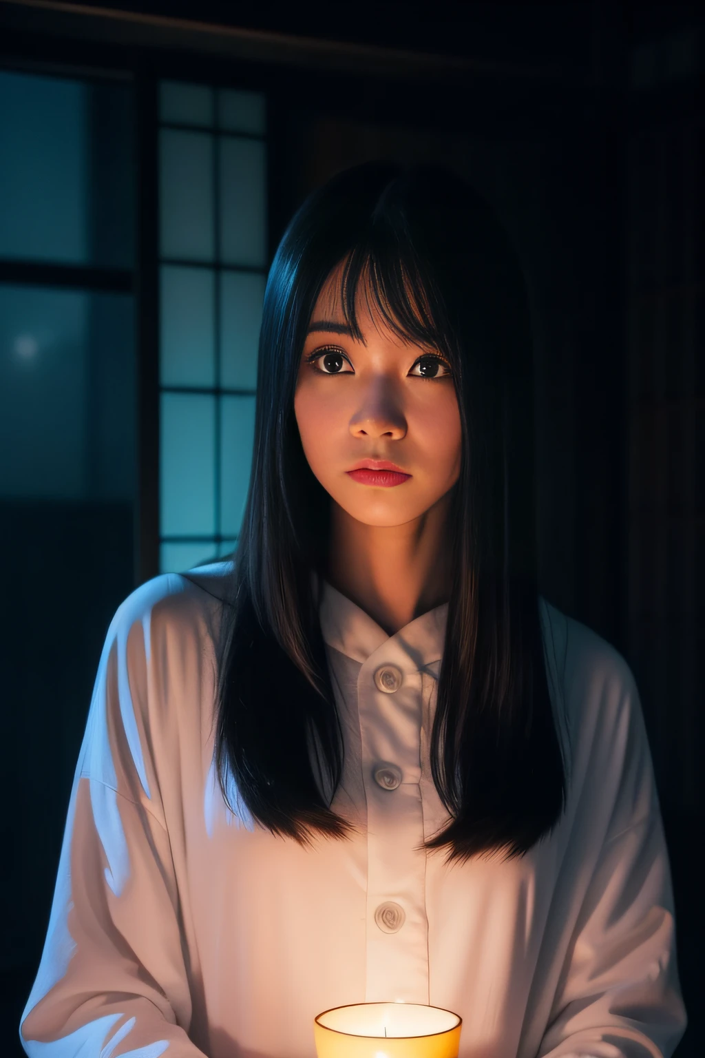 (​masterpiece、high-level image quality、hightquality)、(The ghost of a young beauty)、Female Ghost Story,(Japan Ghost Story、Spirit、Psychic phenomena)、Stray Spirits、Amazing beauty、爆乳、Excellent style、Mind-boggling images、She looks like a model actress in Japan.Glossy、full body Esbian、Release cold air、Chill、 Beauty Yokai、dimmed lights.lantern、canny、vhorrified、Japanese houses、Darkness of the night、((fiction、Horror Pictures、ghosts、aura、Psychic Photography))、Sadako and Yotsuya Ghost Story are bad、(Earthbound Spirit、Grudge Spirit、Colored Spirits),