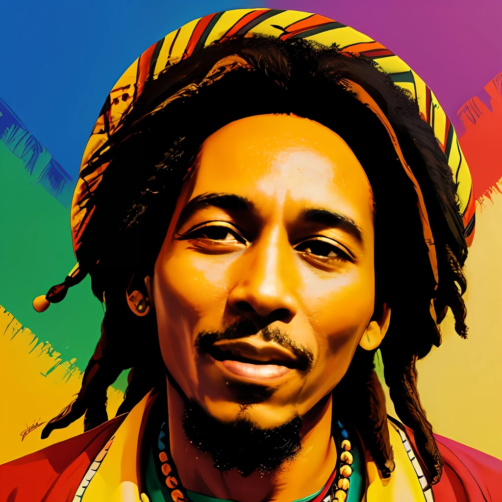 "Reggae legend Bob Marley in a vibrant and captivating artwork."
