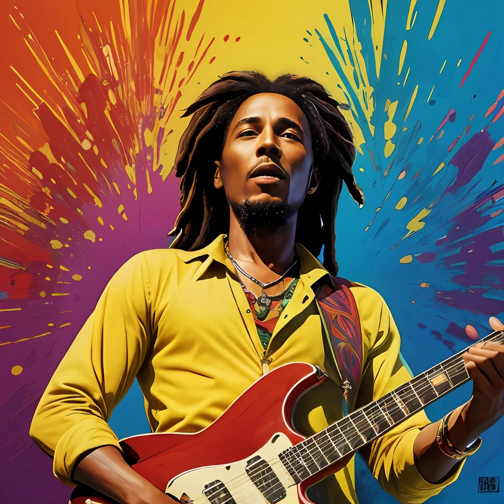 "Reggae legend Bob Marley in a vibrant and captivating artwork."