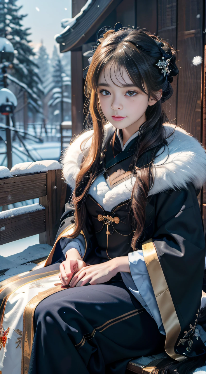 ((Works of masters))，(超高分辨率)，1 girl,Glowing eyes，Tears of sadness， Sitting, ****ta costume，Cloak (Snow, Snow，Outdoor activities in winter:1.2),snowfield，Blue eyes，Illustrations of the highest quality，A meticulous face