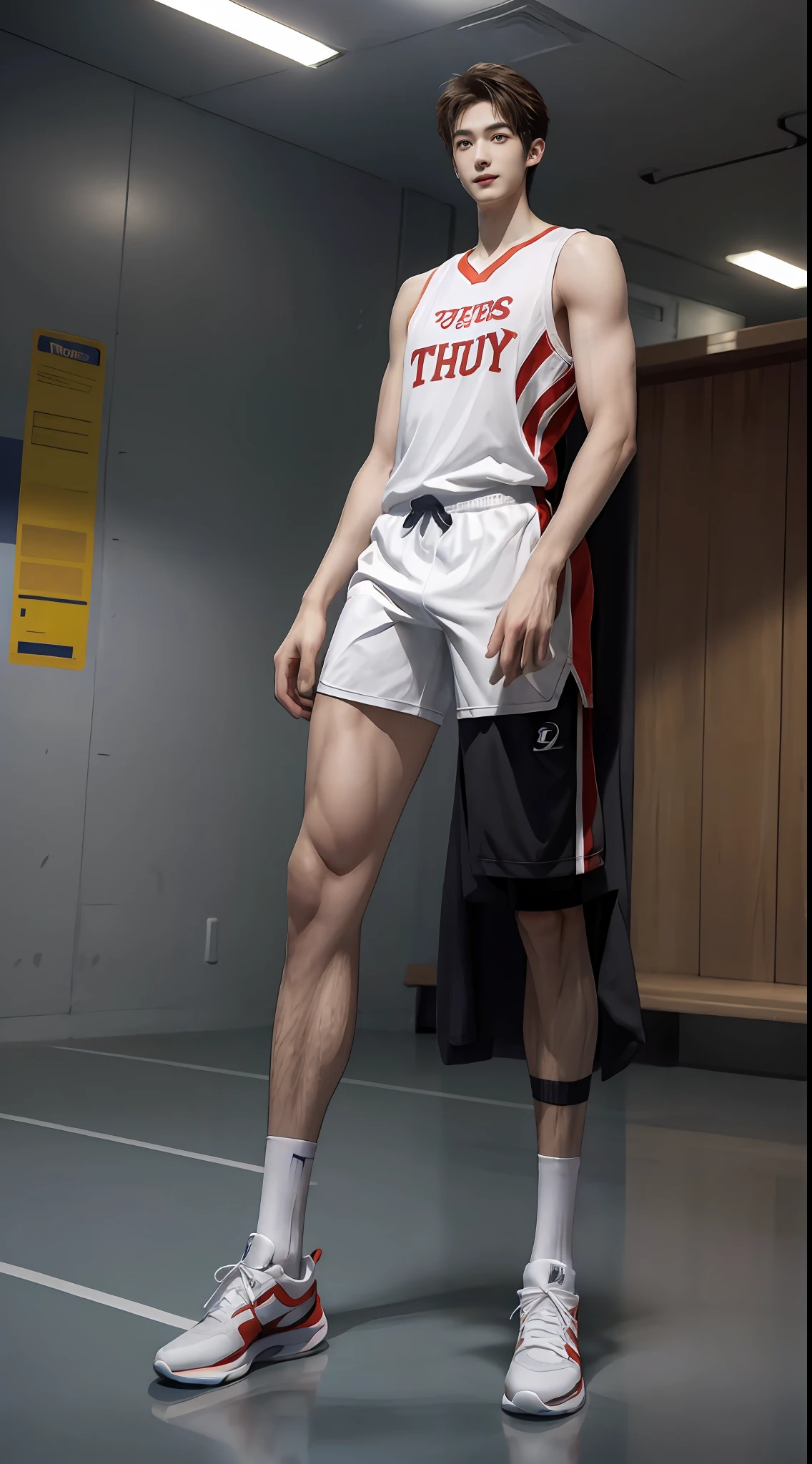 (((Best quality))),(((Ultra detailed))),(((Masterpiece))),(Cute tall Shota:2),der riese,(Lou looked small in front of him:2),The height of a volleyball player,solo person,(full bodyesbian:3),(Stay away from the lens:3),Expose your legs,(revealing the whole body:2),(Frontal heads-up view:1.2),malefocus,(looking at viewert), old,(Tall:3),(Tall guy:2),Super tall,(Height 300 cm:2),Excellent body proportions,muscular physique,(1.The shoulders are 5 times wider:1.2),(Slender straight legs:2.5),Slender feet,small heads,musculous,(The face of the animated male protagonist),Pure face,(Very detailed beautiful face and eyes:2),(Big bright eyes:1.2),Sharp eyeliner,Clear and beautiful face,exhilarated,(Happy smile:3),short detailed hair,(Correct facial features),(tilts your head:1.5),(school uniform for boys:2),Long white socks,big feet,Basketball shoes,(Muscle firming:2),Strong,(Wide shoulders and narrow waist:2.2),Sports men's socks,Detailed muscle texture,Highlights muscle structure,Have on the street,(dynamicposes:4),(full length shoot),ultra-realistic realism, (Photorealistic detail), Incredible accuracy, lifelike textures, masterful technique, Jaw-dropping precision, artistic dedication,(anatomy correct),Good lighting,exquisite detailing,Best quality,stunning masterpiece,CG,(Colored screen)