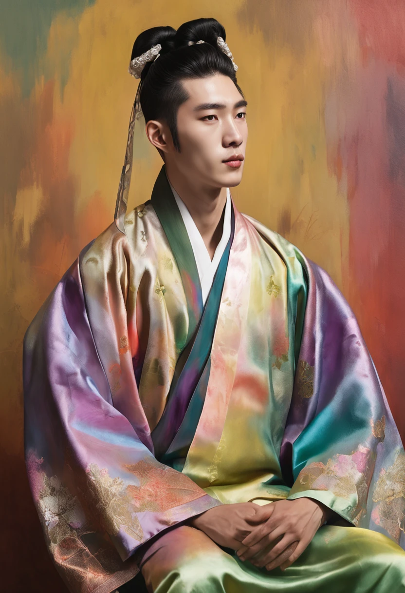 23 years old male, 独奏, prince, Stunningly beautiful, (topquality、8K、12)、tmasterpiece、NFFSV:1.3)、 hight resolution,(photorealestic:1.4),RAW photography, Detailed Face, beautiful hair, Men's hanbok,, Korean Traditional Hanbok, Thicc Body, 、natural makeup, , Inside the palace, Looking into the eyes of the viewer, in profile, Detailed background, perfect lighting, Depth of field, Beautiful shadow gradient, ,