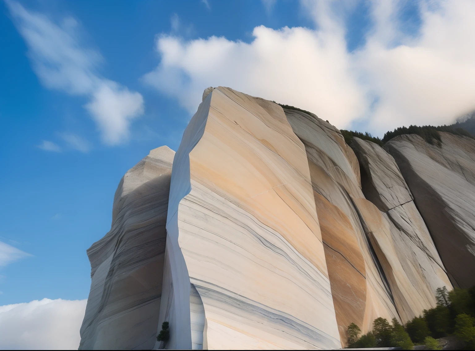 Arafeld Rock Face,Blue sky and clouds in the background, marble walls, Pure natural marble, on a large marble wall, Premium marble, stone marble, Marble reflection, Green marble, cut into the side of a mountain, marble stone, View from below, stunning lines, marbled, White marble