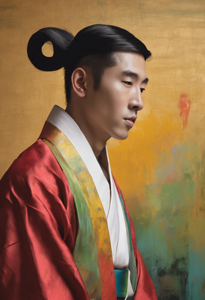 23 years old male, 独奏, prince, (topquality、8K、12)、tmasterpiece、NFFSV:1.3)、 hight resolution,(photorealestic:1.4),RAW photography, Detailed Face, Men's hanbok,, Korean Traditional Hanbok, , Inside the palace, Looking into the eyes of the viewer, in profile, Detailed background, perfect lighting, Depth of field, Beautiful shadow gradient,