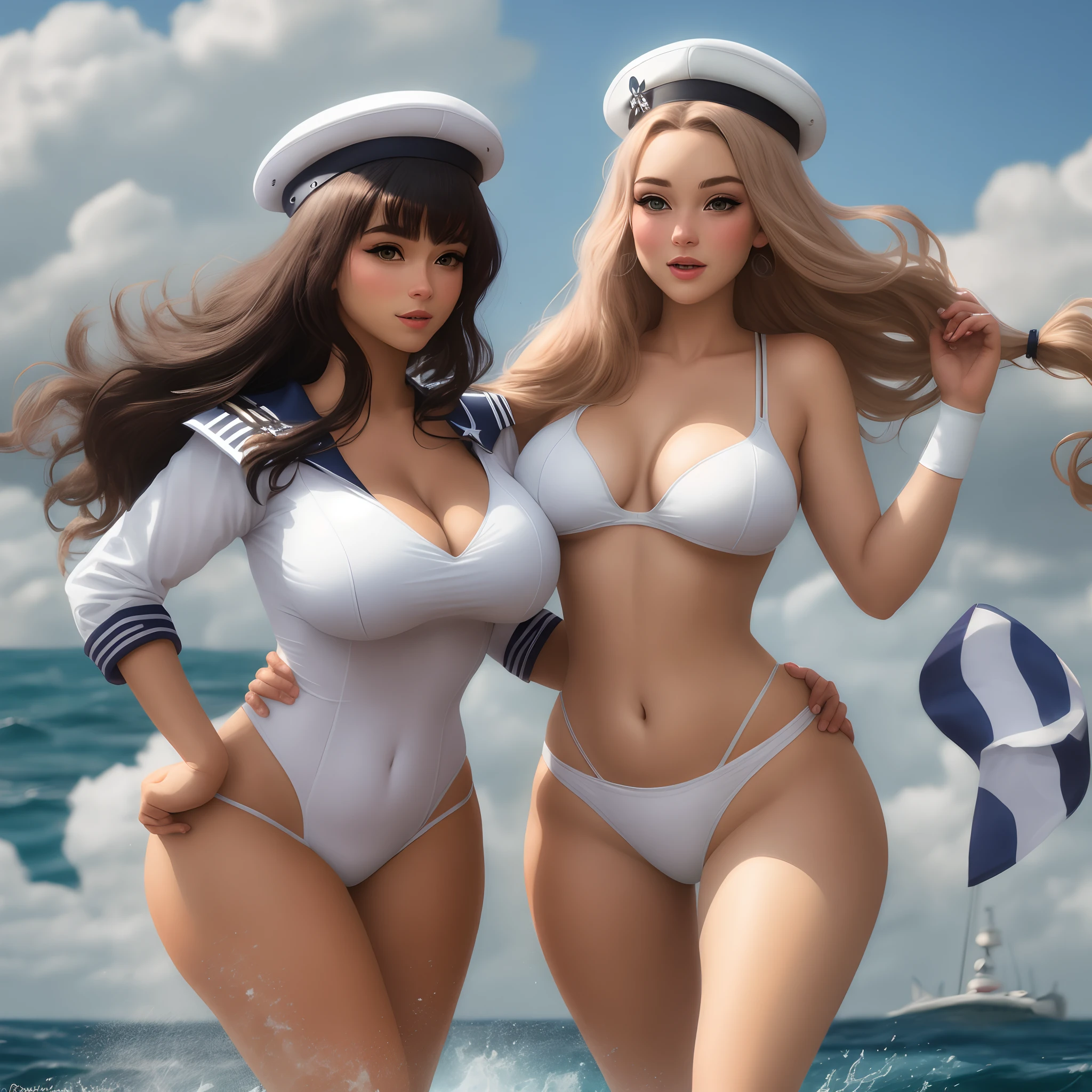 Big tits sailors wear powder, and their hair is naked