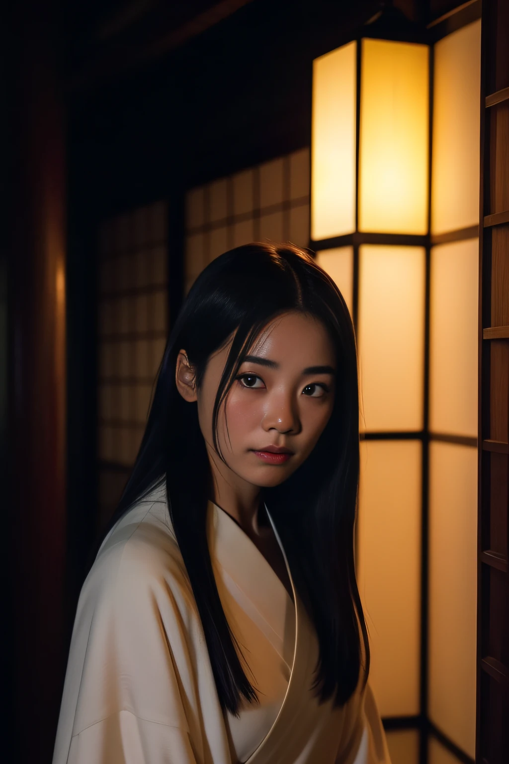 (masterpiece、high-level image quality、hightquality)、(The ghost of a young beauty)、Female Ghost Story,(Japan Ghost Story、Spirit、Psychic phenomena)、Stray Spirits、Amazing beauty、爆乳、Excellent style、Mind-boggling images、She looks like a model actress in Japan.Glossy、full body Esbian、Release cold air、Chill、 Beauty Yokai、dimmed lights.lantern、canny、vhorrified、Japanese houses、Darkness of the night、((fiction、Horror Pictures、ghosts、aura、Psychic Photography))、Sadako and Yotsuya Ghost Story is bad、(Earthbound Spirit、The spirit of resentment、Color Spirits),Cemetery of Japan、Japan Hell、