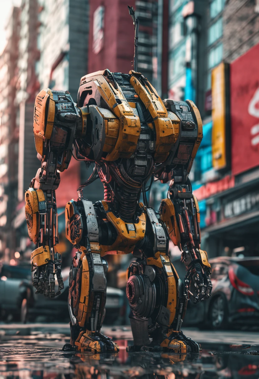 um ser humano com estrutura corporal metade humano metade robo, made with metal parts, cabos de energia, em um universo cyberpunk, estilo cyberpunk, RAW, realist phoyo, cinematografic, analogue, 8K UHD, DSLR, alta qualidade, grain of film, fujifilm XT3, arte de rutkowiski e argerm, cinema, adobe lightroom, photolab (hiper-realismo)