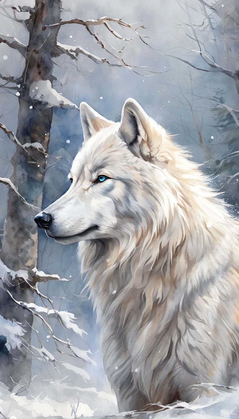 "majestic white wolf in a winter wonderland"