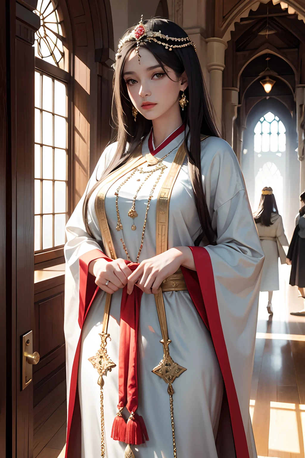 beste-Qualit, master piece, highres, (corps exquis: 1.5), visage magnifique, (peau laiteuse: 1.3), intricate high detail, high resolucion, papier peint,
1Mature beauty girl, solo, robe, ornement de cheveux, (((robe or et rouge))), fleurs, cheveux longs, cheveux bruns, mouth closed, bijoux, manches longues, main haute, manches larges, grands yeux, cheveux flottants, Moroccan caftan clothing different design different pose, hanfu, broderie, jupe longue, pose naturelle, falling petals, interior, ventilateur, lanterne,
16K, HDR, high resolucion, champ de profondeur, (grain du film: 1.1), boken, Golden Hour, (Lens Flare), vignette, arc-en-ciel, (Color Grading: 1.5)