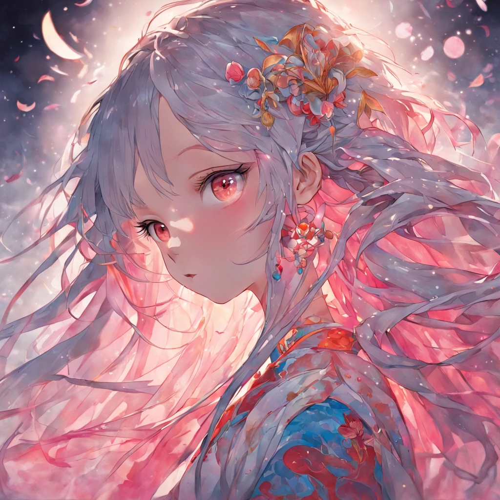(White background:1.4),(Silhouette of a girl's head, Eyes closed, colorfull long hair, Oriental elements)，(Chinese illustration:1.3，paper art:1.3, Quilted paper art:1.2),( reasonable design, Clear lines, High sharpness,Best quality, Very detailed, Masterpiece, movie light effect, 4K )((best qualtiy)), ((tmasterpiece)), (the detail:1.4),，A man，handsome，Brown pupils，Wear a pink coat，cabelos preto e longos，curlies，Earrings anisotropic filtering、Sharp and firm eyes, Very thin lips, beautiful eyes with details, slender eyes,，maximum definition and sharpness、Many-Layer Textures、Albedo e mapas Speculares、Surface coloring、Accurate simulation of light-material interactions、perfectly proportions、rendering by octane、Two-colored light、largeaperture、Low ISO、White balance、the rule of thirds、8K raw data