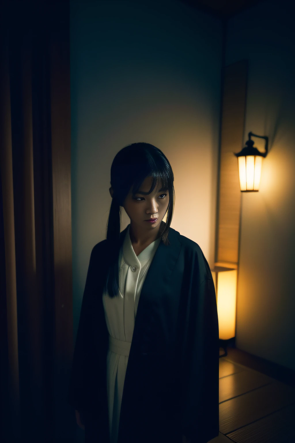 (masterpiece、high-level image quality、hightquality)、(The ghost of a young beauty)、Female Ghost Story,(Japan Ghost Story、Spirit、Psychic phenomena)、Stray Spirits、Amazing beauty、爆乳、Excellent style、Mind-boggling images、She looks like a model actress in Japan.Glossy、full body Esbian、Release cold air、Chill、 Beauty Yokai、dimmed lights.lantern、canny、vhorrified、Japanese houses、Darkness of the night、((fiction、Horror Pictures、ghosts、aura、Psychic Photography))、Sadako and Yotsuya Ghost Story is bad、(Earthbound Spirit、The spirit of resentment、Color Spirits),Cemetery of Japan、Japan Hell、(The suspenseful world of Kosuke Kaneda),