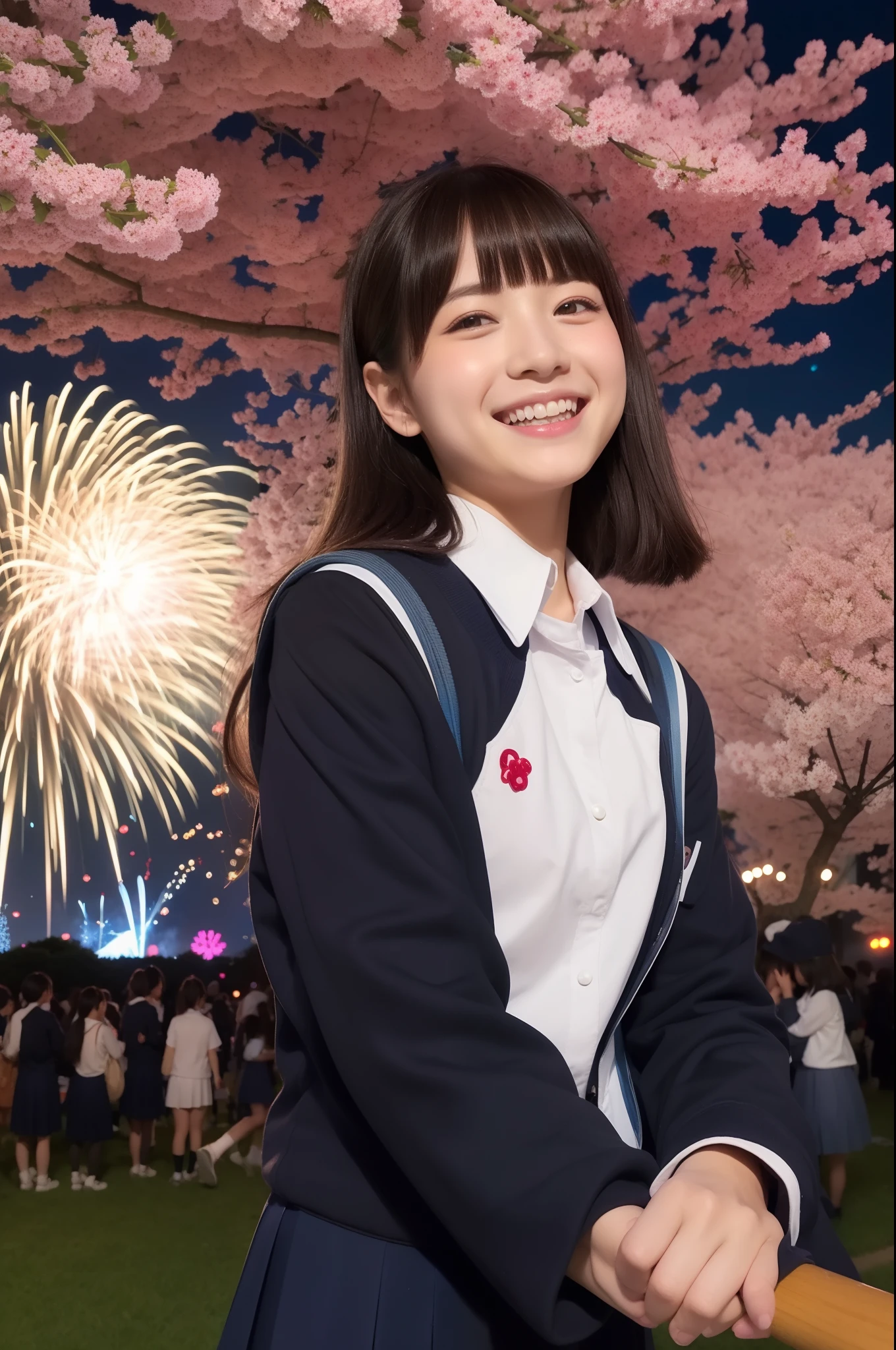 A smile、hi-school girl、校服、While doing fireworks、mare、Tokyo Skytree、cherry trees