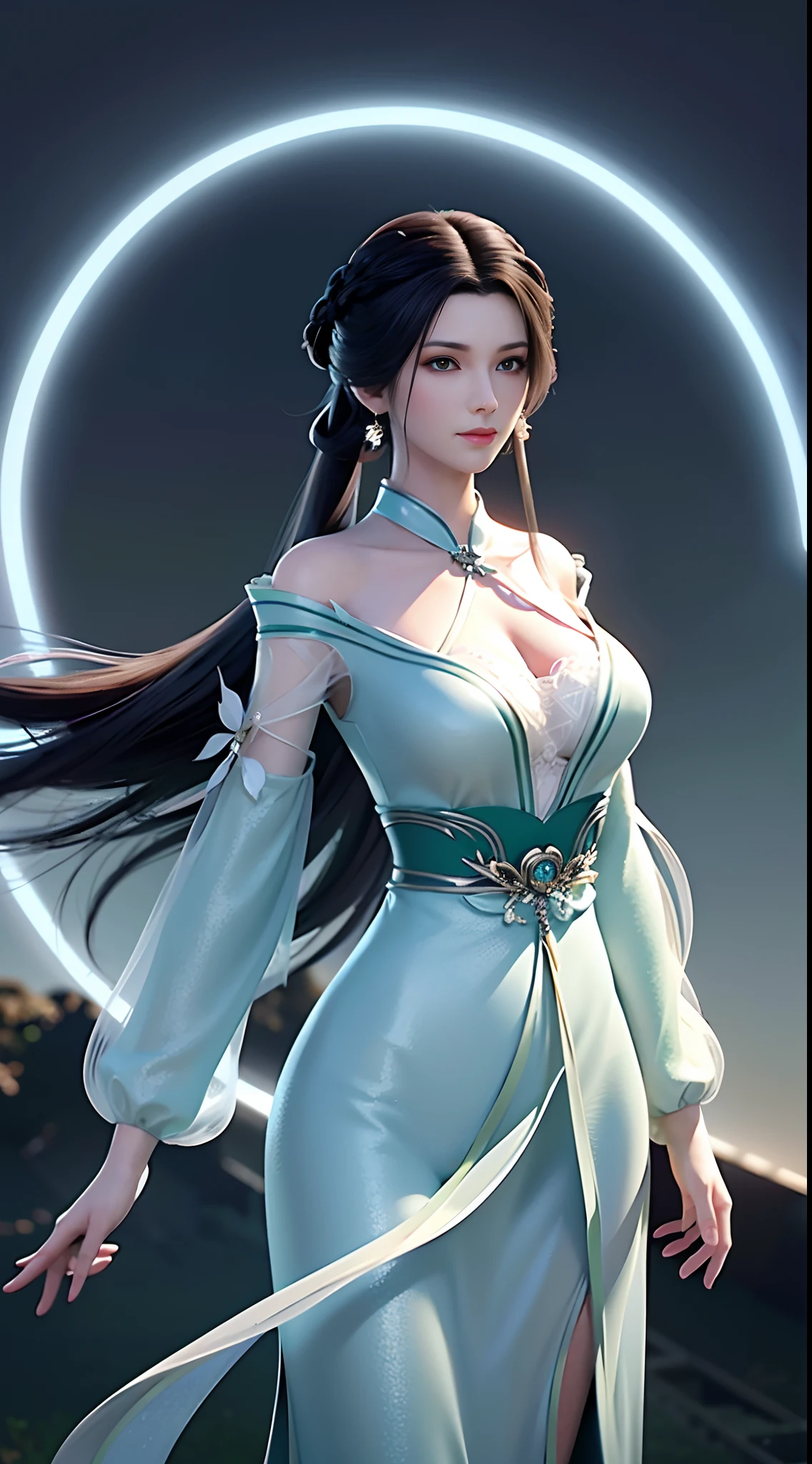 （best qualtiy，tmasterpiece：1.4），超高分辨率，realisticlying，Front lighting，Complicated details，Exquisitedetailsandtextures，first person perspective，1girll，full bodyesbian，独奏，（年轻），Facial highlights，The upper part of the body，Detal Face，tear-mole，white skinned，Silvery hair，pony tails，pigtails，looking at viewert，largeeyes，Green cheongsam，（Openwork pattern，black in color，silkouette），耳Nipple Ring，Chinese elements，slimfigure，Deluxe Room，profesional lighting，photon maping，Radio City，physically-based renderingt，