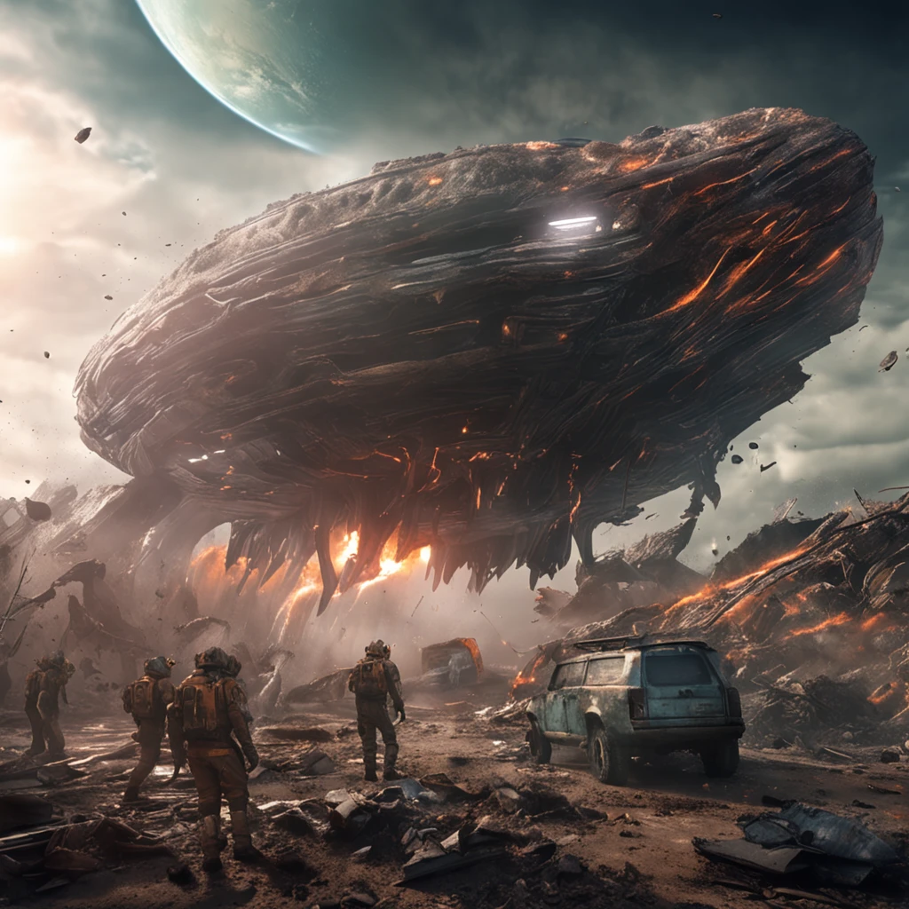 scenes of devastation as aliens advance on Earth, causing chaos and destruction