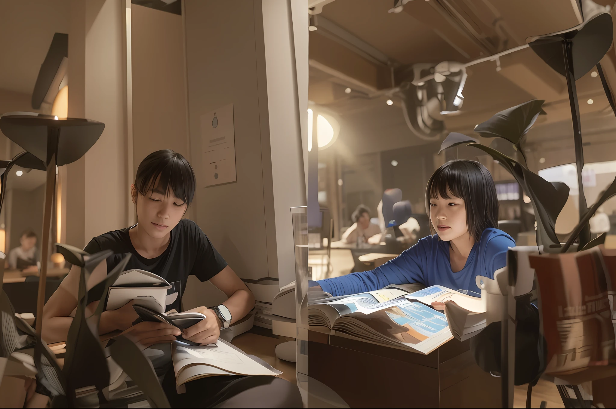 Two people sat at a table reading a book, From reading to playing games, taken with sony alpha 9, reading new book, taken on iphone 1 3 pro, shot on iphone 1 3 pro max, reading in library, taken on iphone 1 3 pro, shot with iphone 1 0, ruan jia and brom, shot on iphone