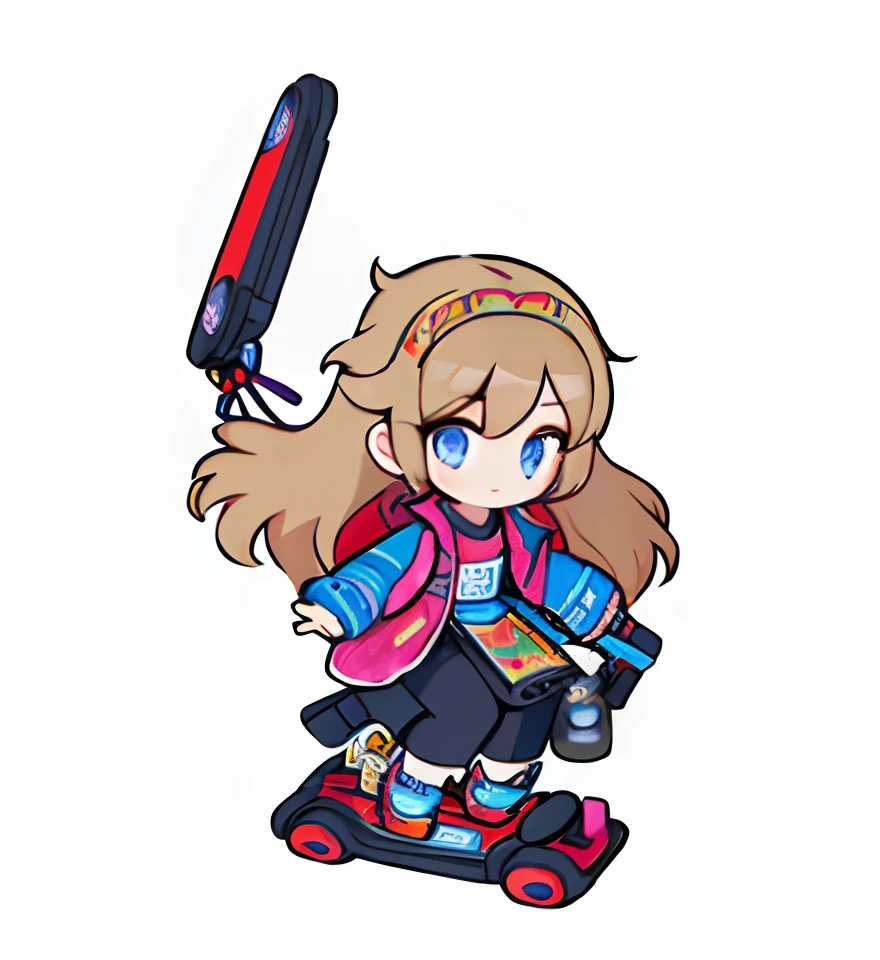 girl, hover board, by bestiary_style, high detailed, masterpiece, character vector, character portrait, solid lines, flat, 2d