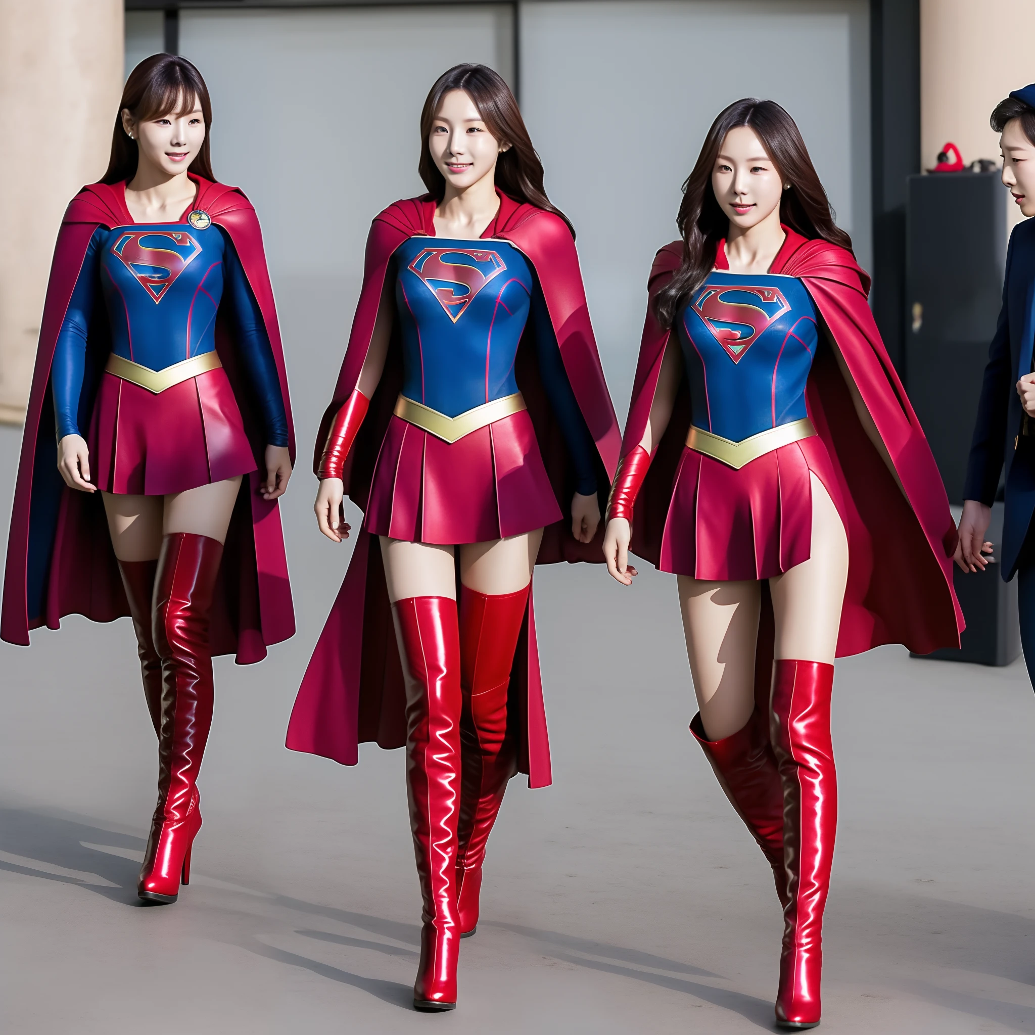 Korean Supergirl full body shooting，Wearing red over-the-knee boots