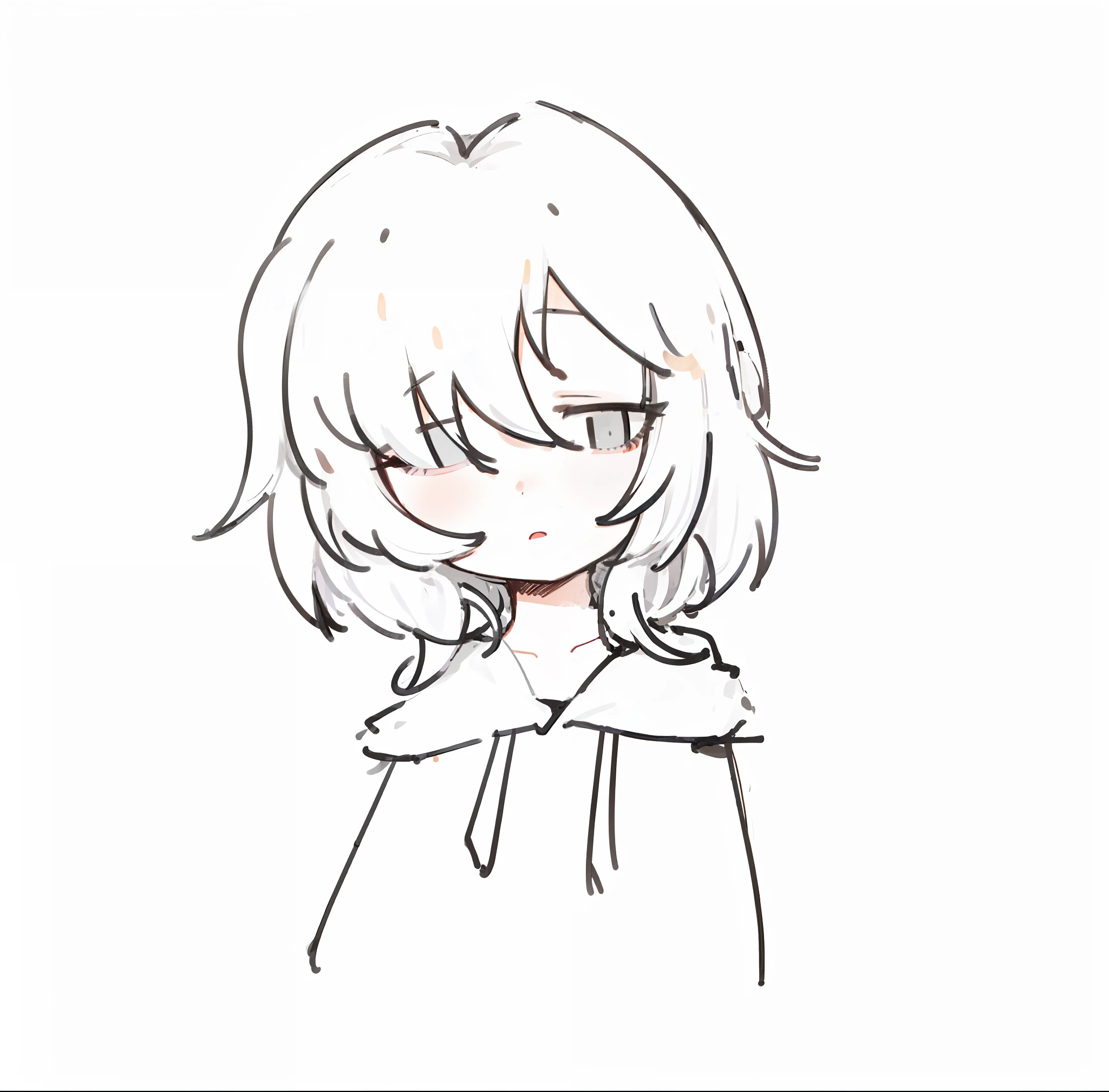 Mono Color，tmasterpiece，best qualtiy，illustratio，hooding，（Hooded sweatshirt），one-girl，adolable，Headless，Exposed short hair，Fluffy hair，Lori huge breasts cleavage，cute female child，
