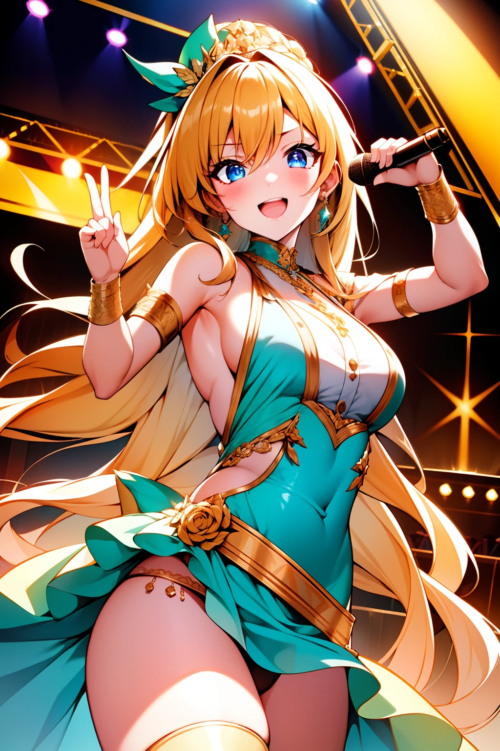HighestQuali,Best picture quality,4 k hd wallpaper,Idol girl(enviroment),Stage costumes,be on stage,holding a mic,(full bodyesbian:1.7)